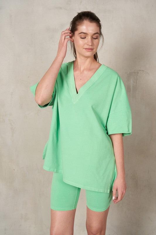 Lime V-Neck Boxy Tee Product Image