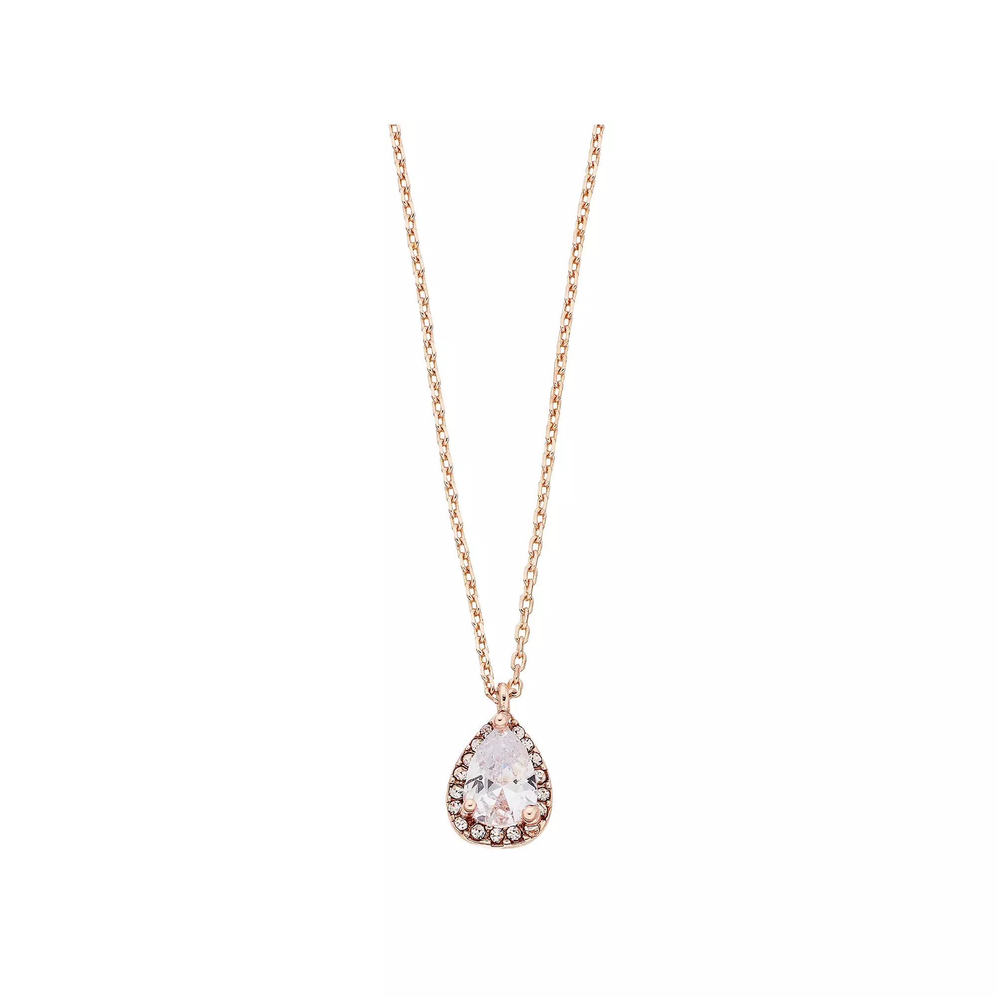 LC Lauren Conrad Simulated Crystal Teardrop Pendant, Women's, Rose Gold Tone Product Image