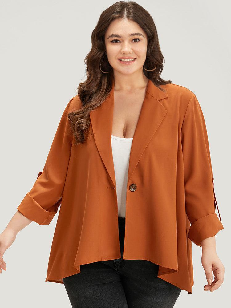 Plain Button Up Tab Sleeve High Low Hem Blazer Female Product Image