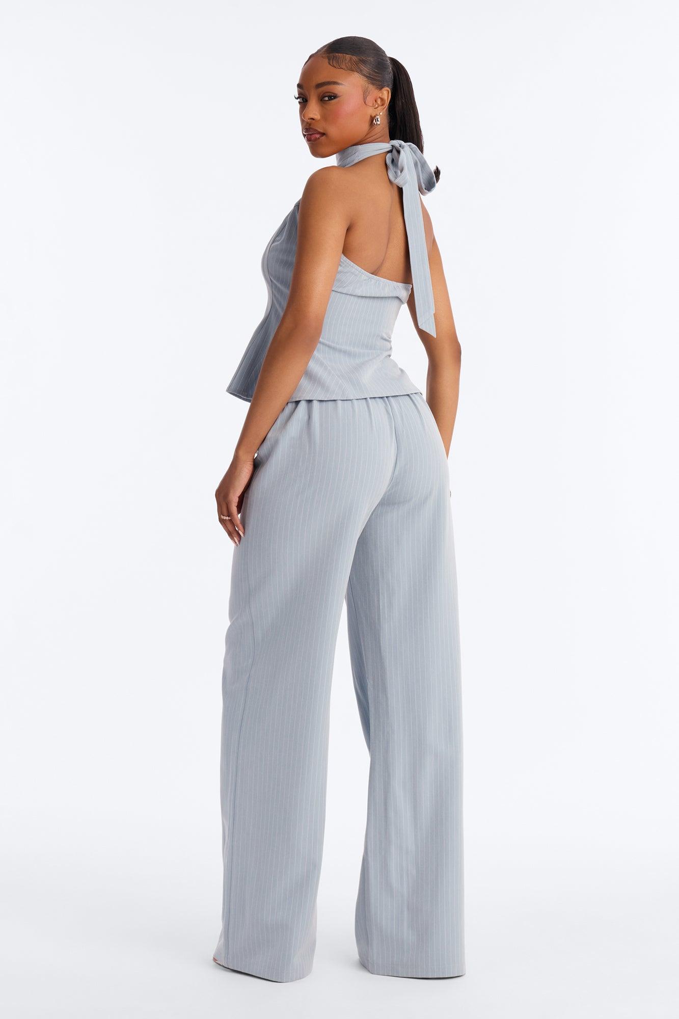 Alice Halter Pinstripe Pant Set - Light Blue Female Product Image