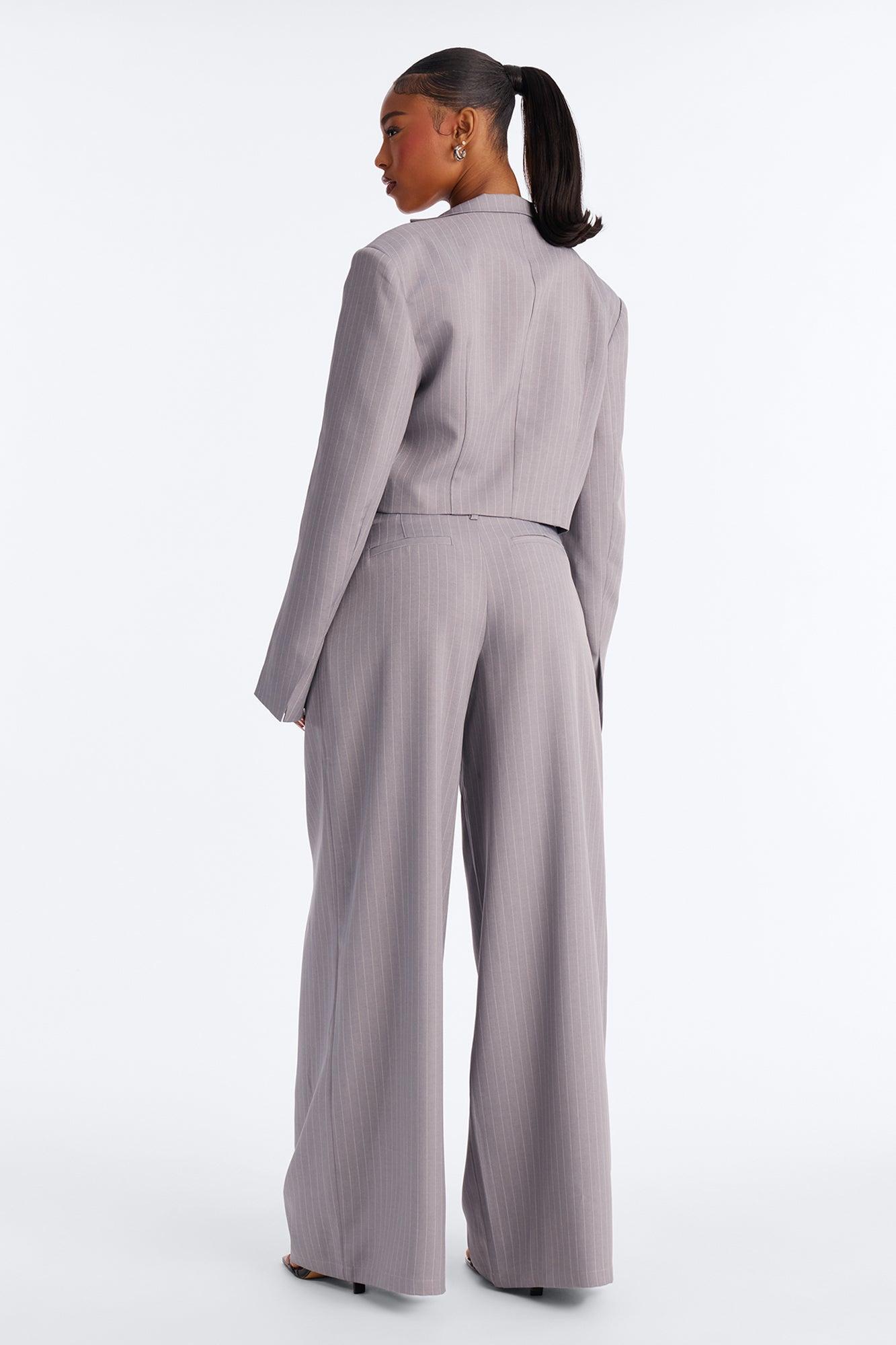 Ahmeira Pinstripe Wide Leg Trouser Pant - Grey/combo Female Product Image
