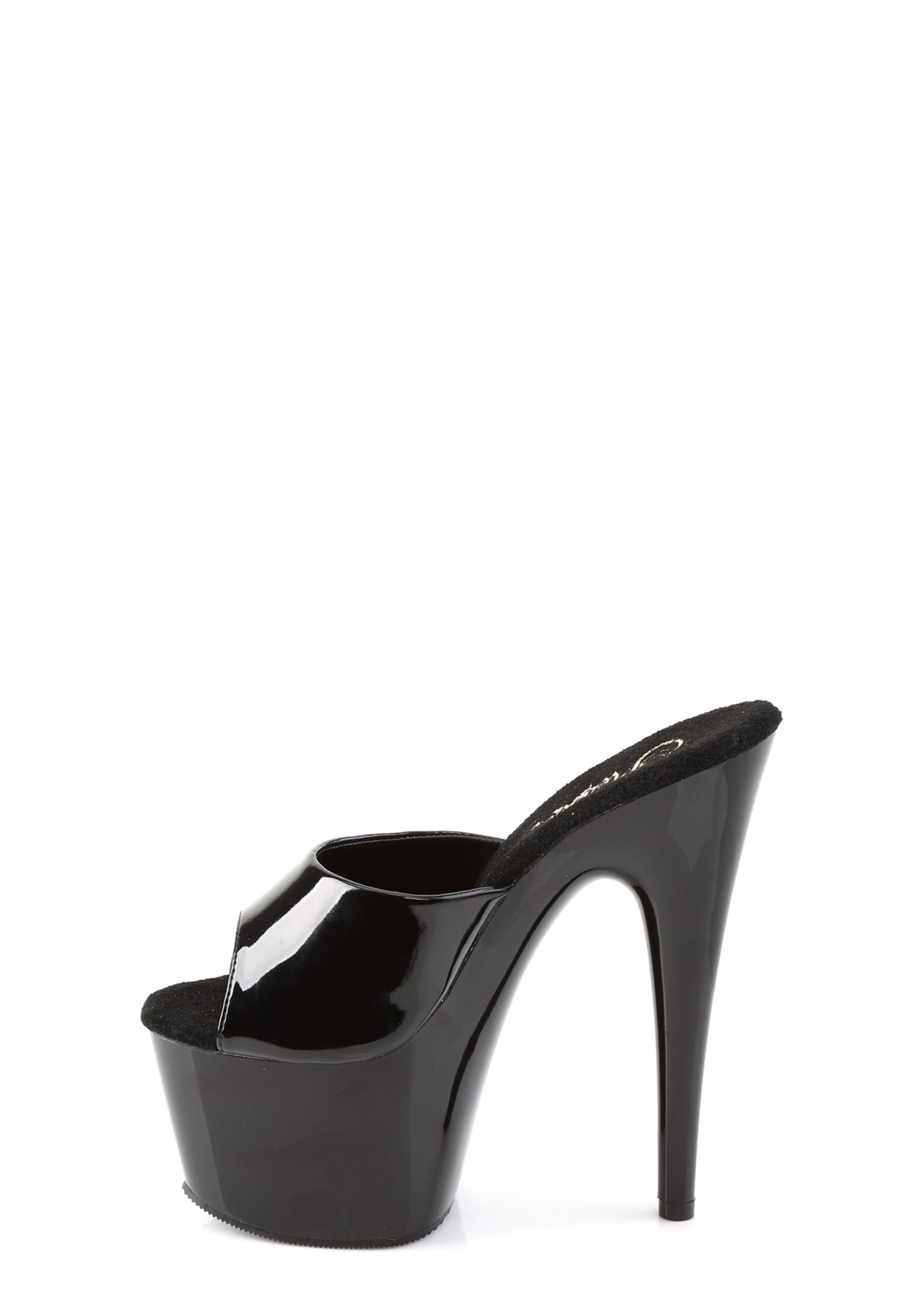 Pleaser Adore-701 Peep Toe Slides Vinyl - Black Product Image