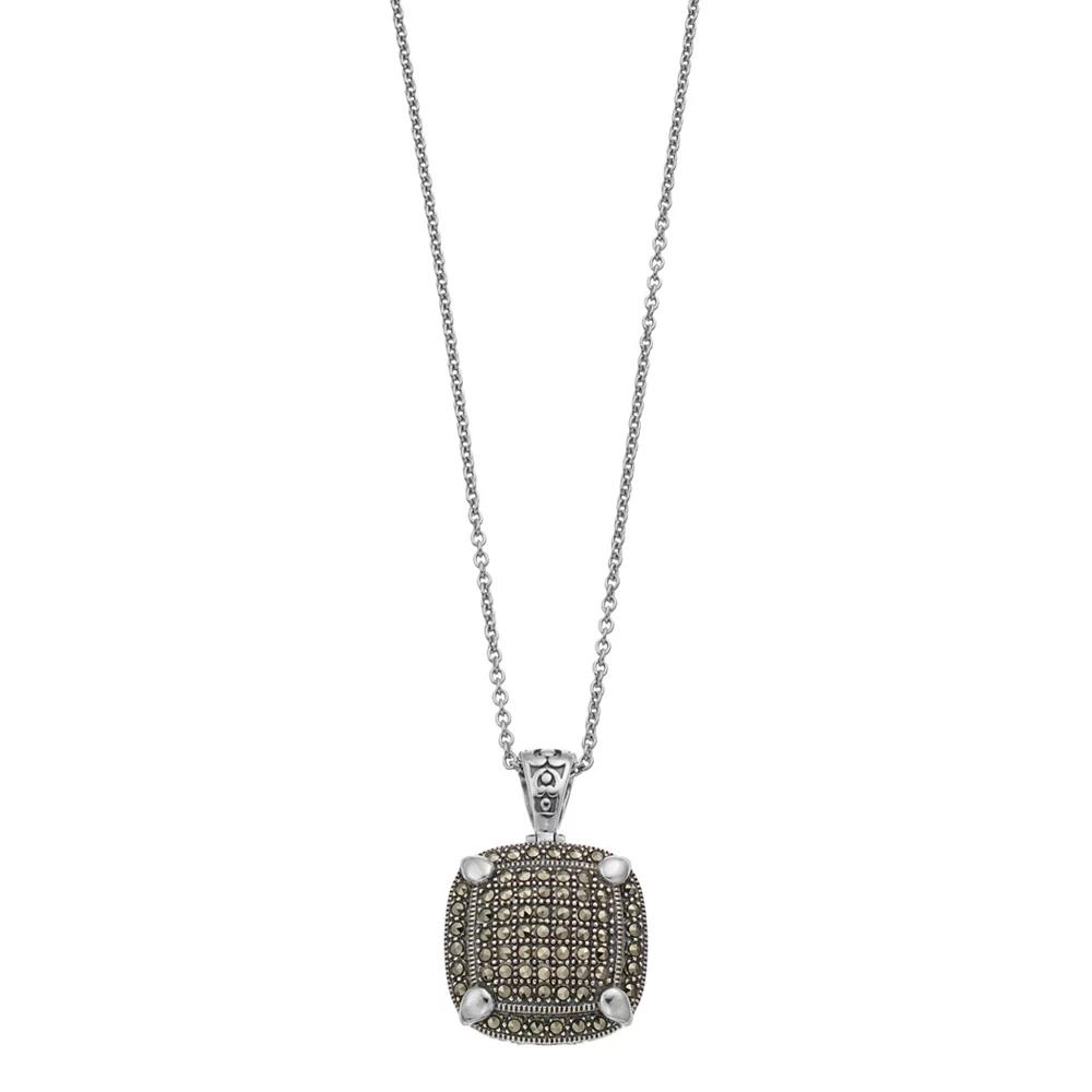 Lavish by TJM Sterling Silver Marcasite Cushion Pendant Necklace, Women's, Size: 18" Product Image
