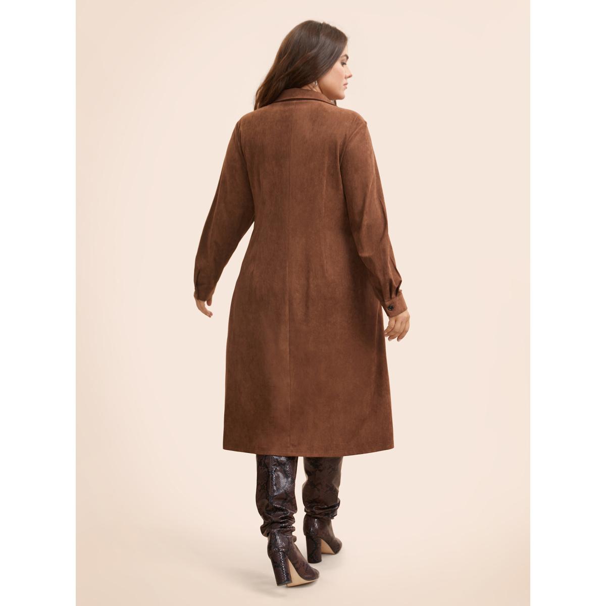 Plus Size Faux Suede Shirt Collar Midi Dress Browncoffeecolor Women Elegant Texture Shirt collar Long Sleeve Curvy BloomChic 14-16/1X Product Image