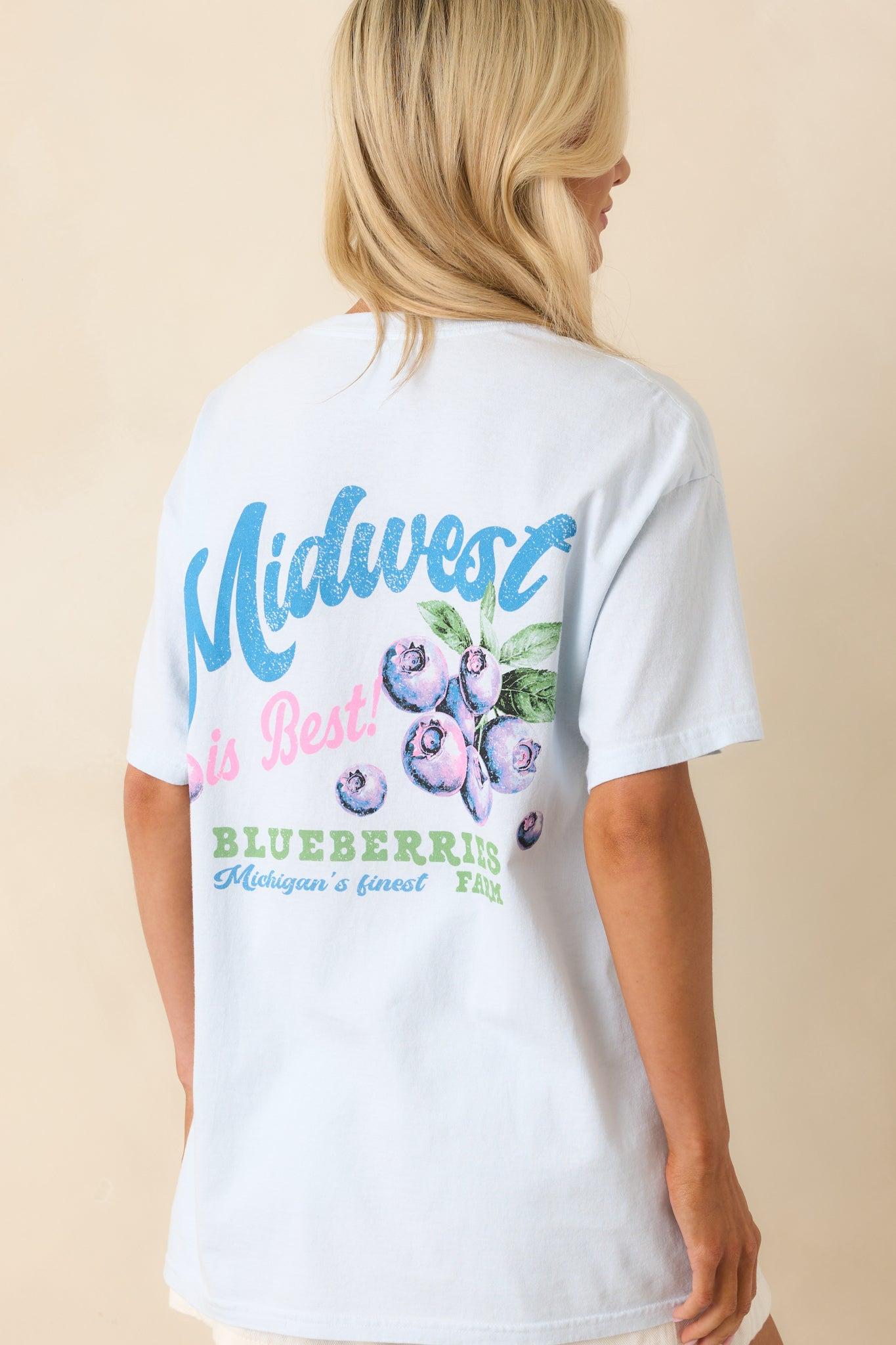 Midwest Is Best Sky Blue Cotton Blueberry Graphic Tee L/XL / Sky Blue Product Image