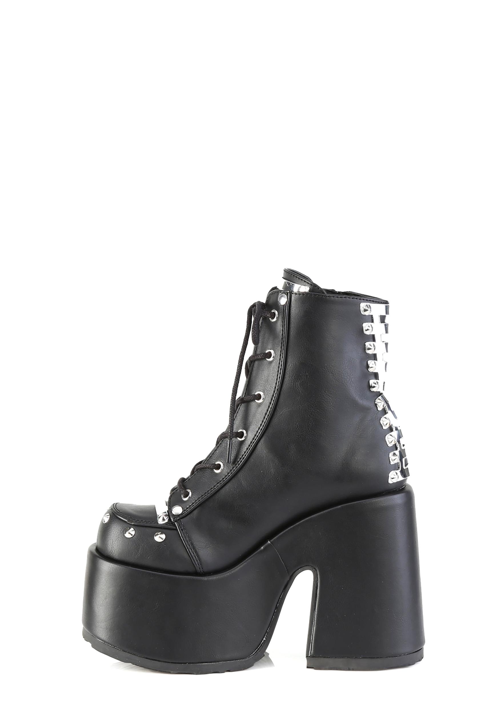 Demonia Camel-208 Ankle Boots With Double Zippers - Black Product Image