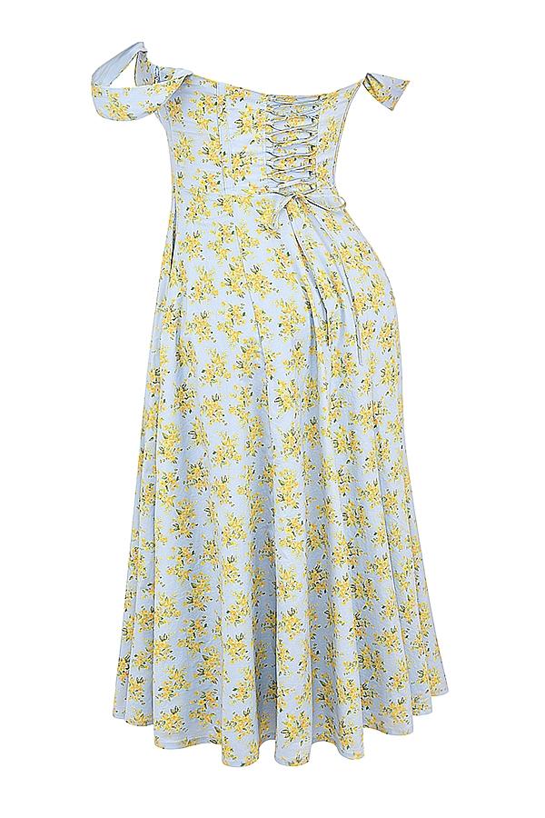 Saira  soft blue vintage floral print cotton midi sundress Product Image