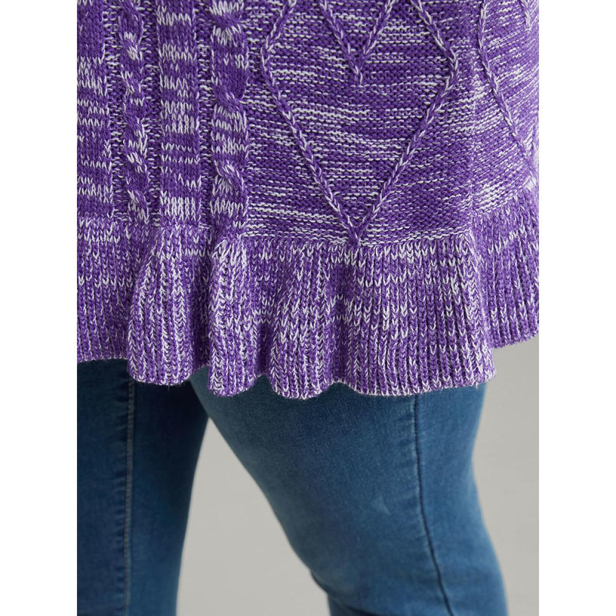 Plus Size Heather Flutter Hem Cable Knit Pullover BlueViolet Women Casual Loose Long Sleeve Round Neck Dailywear Pullovers BloomChic 12/L Product Image