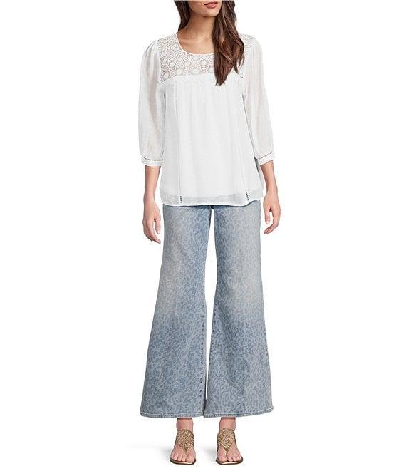 NYDJ Mia Animal Print Stretch Denim Lift Tuck® High Rise Palazzo Ankle Jeans Product Image