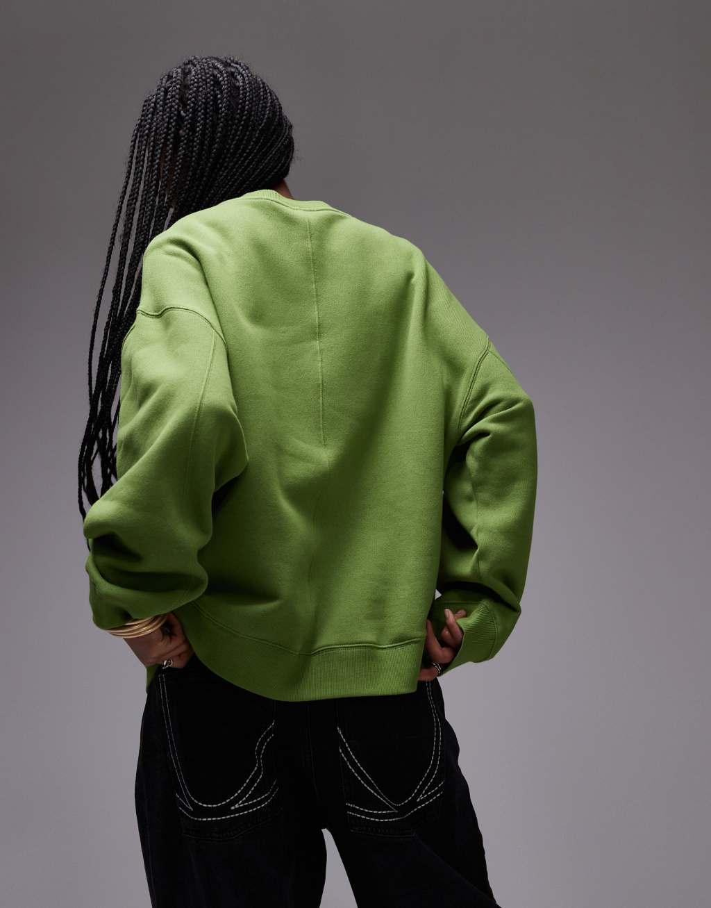 Topshop premium seam detail sweat in green Product Image