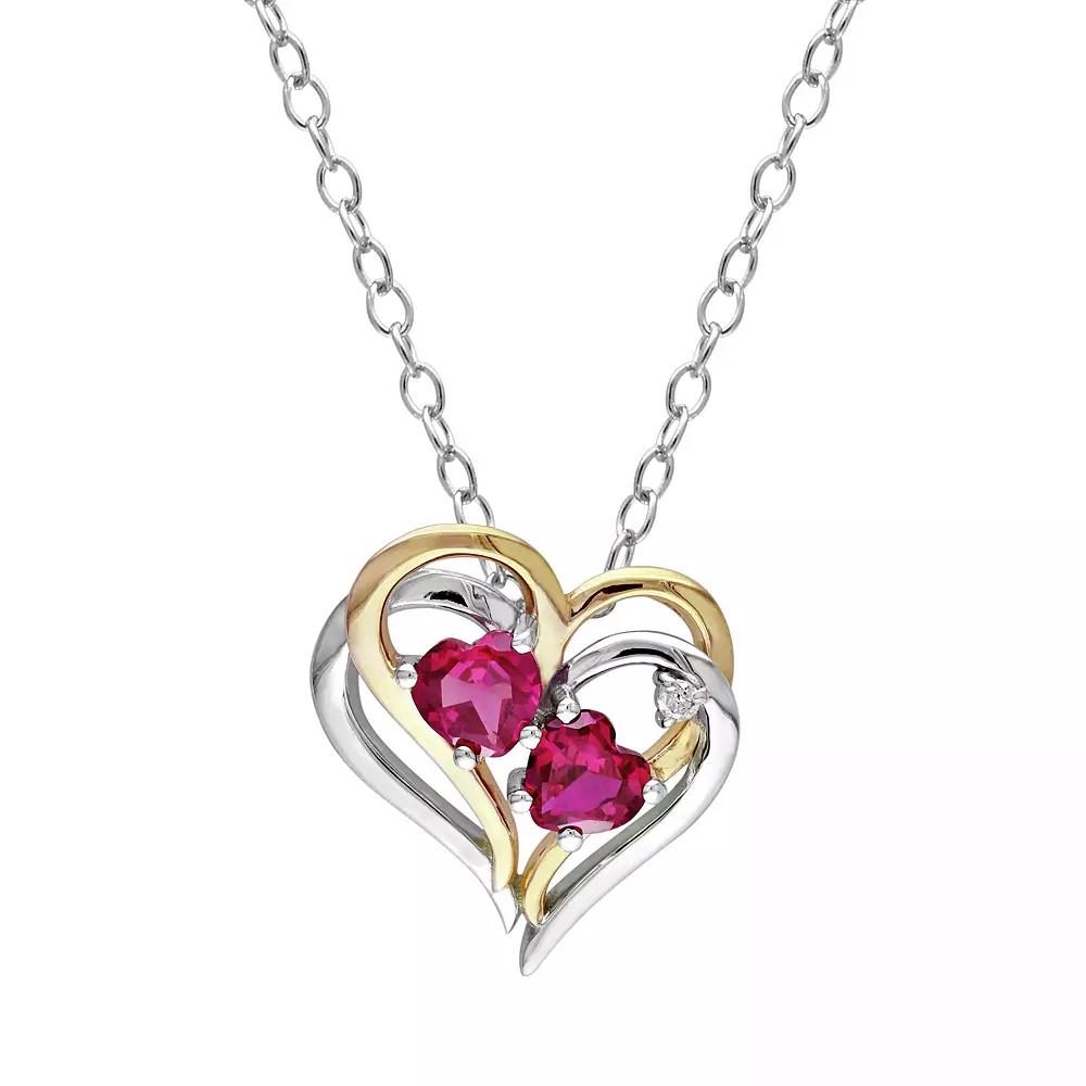Stella Grace Lab-Created Ruby & Diamond Accent Sterling Silver Two Tone Heart Pendant Necklace, Women's, Size: 18", Red Product Image