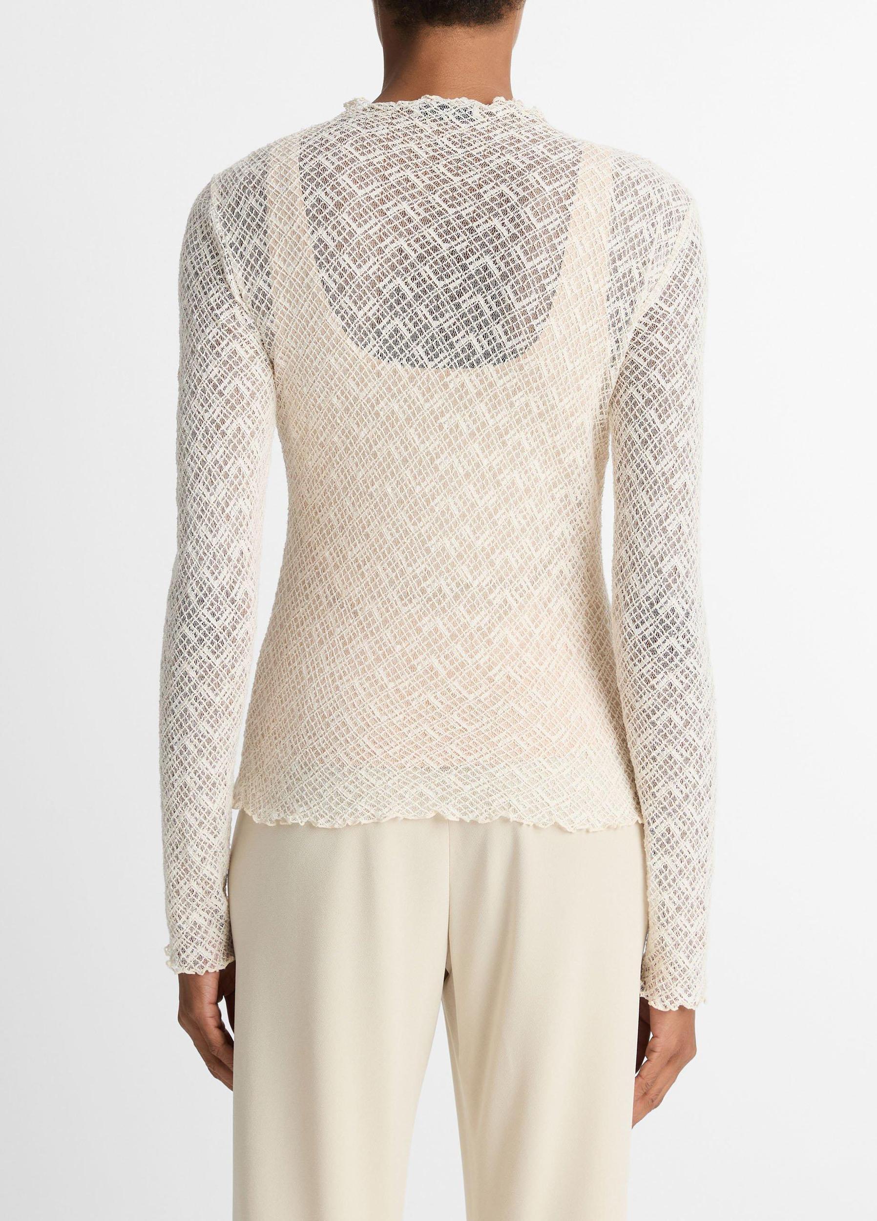 Cotton-Blend Diamond Lace Mock-Neck Long-Sleeve Top Product Image