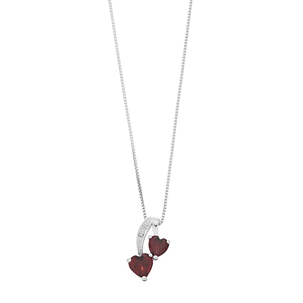 Gemminded Sterling Silver Gemstone & Diamond Accent Double Heart Pendant Necklace, Women's,  Product Image