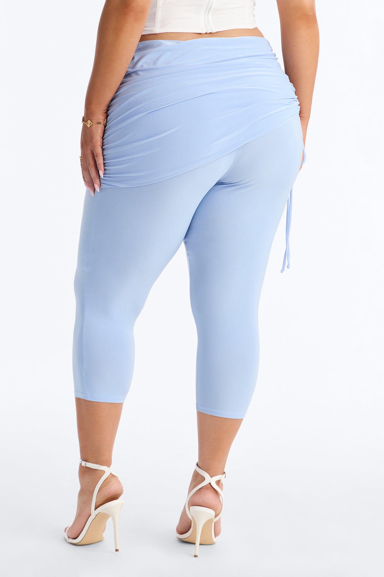 Teya Mid Rise Draped Ruched Capri Legging 19″ - Light Blue Female Product Image