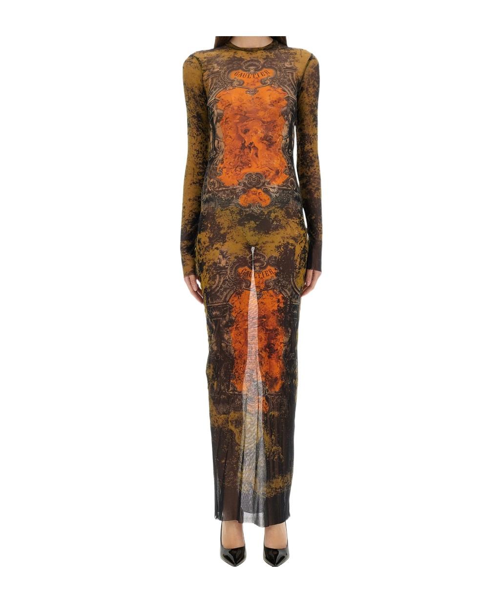 JEAN PAUL GAULTIER Graphic Print Full-length Dress With Long Sleeves In Black Product Image