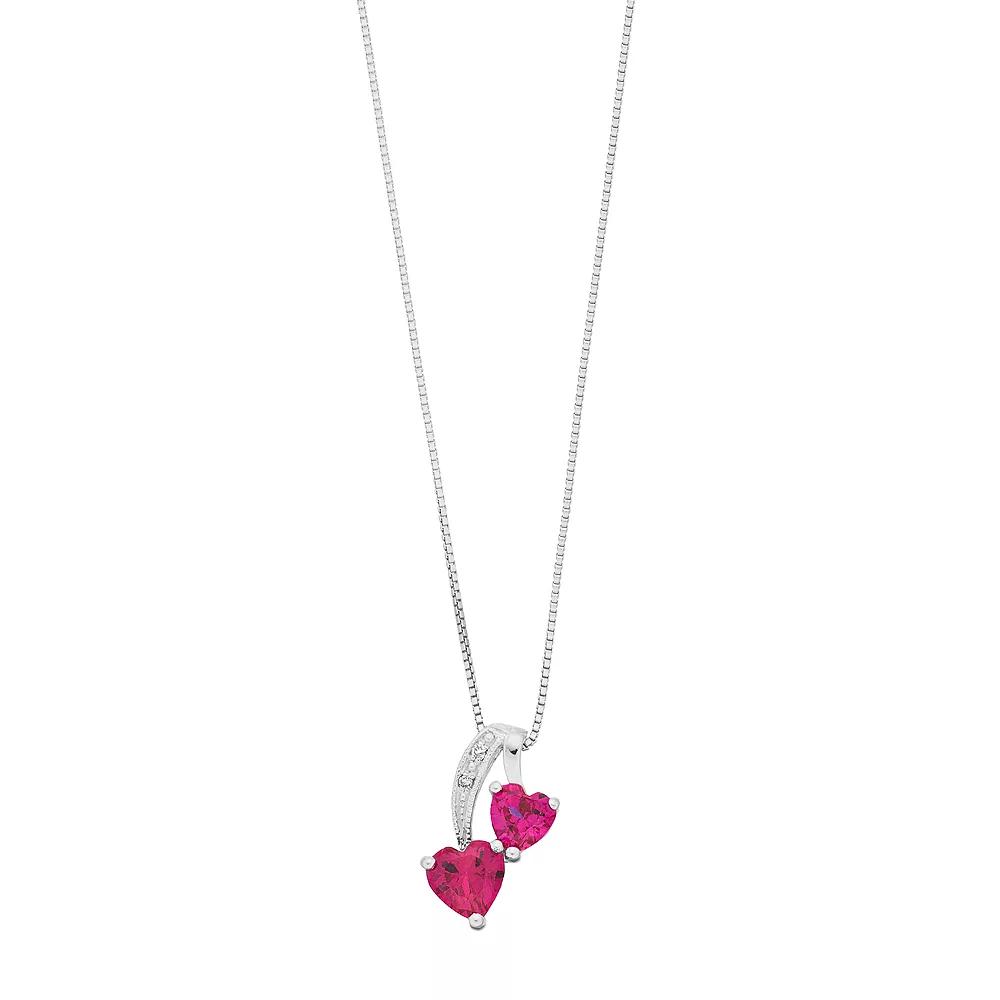 Gemminded Sterling Silver Gemstone & Diamond Accent Double Heart Pendant Necklace, Women's,  Product Image