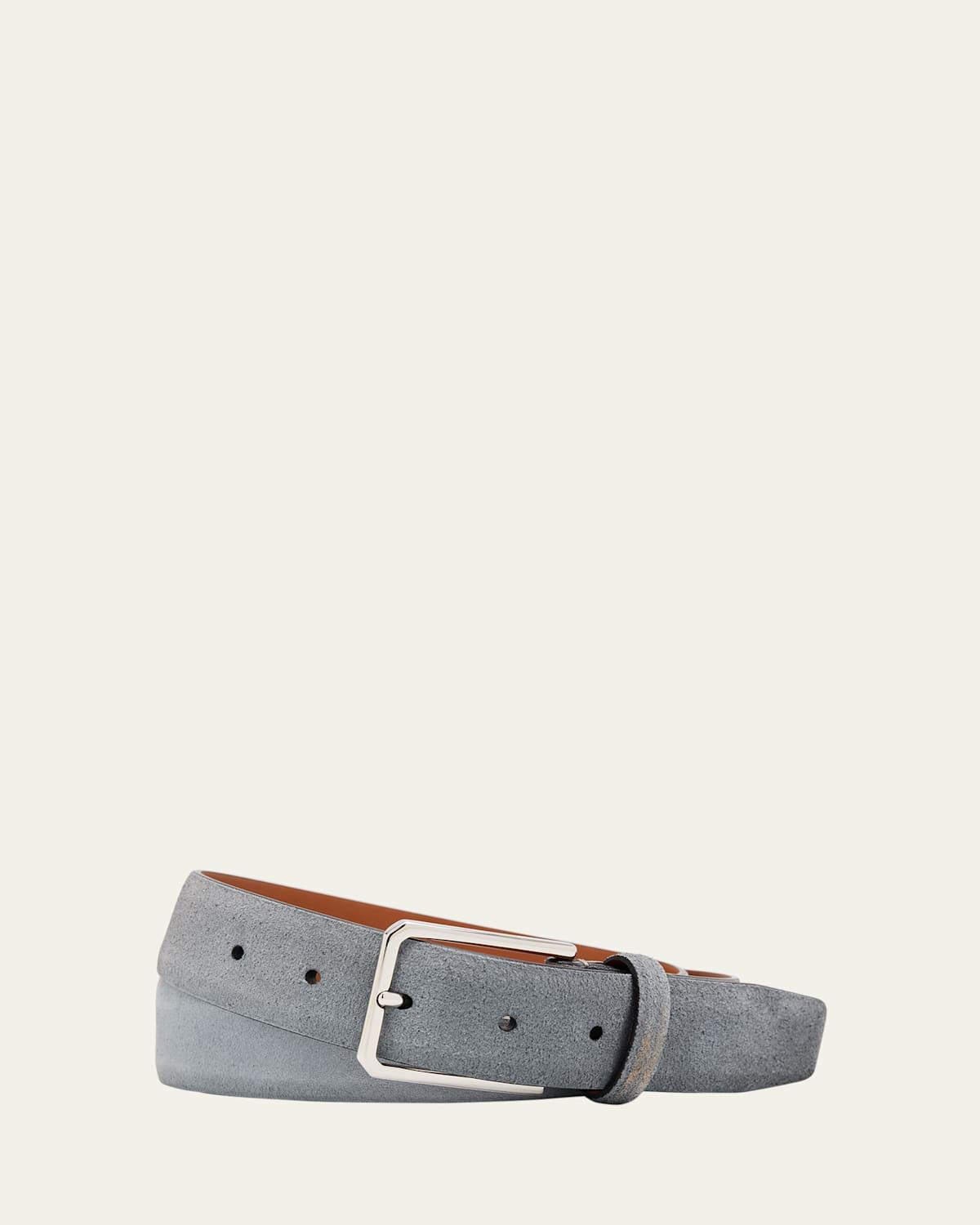 Mens Suede Rectangle-Buckle Belt Product Image