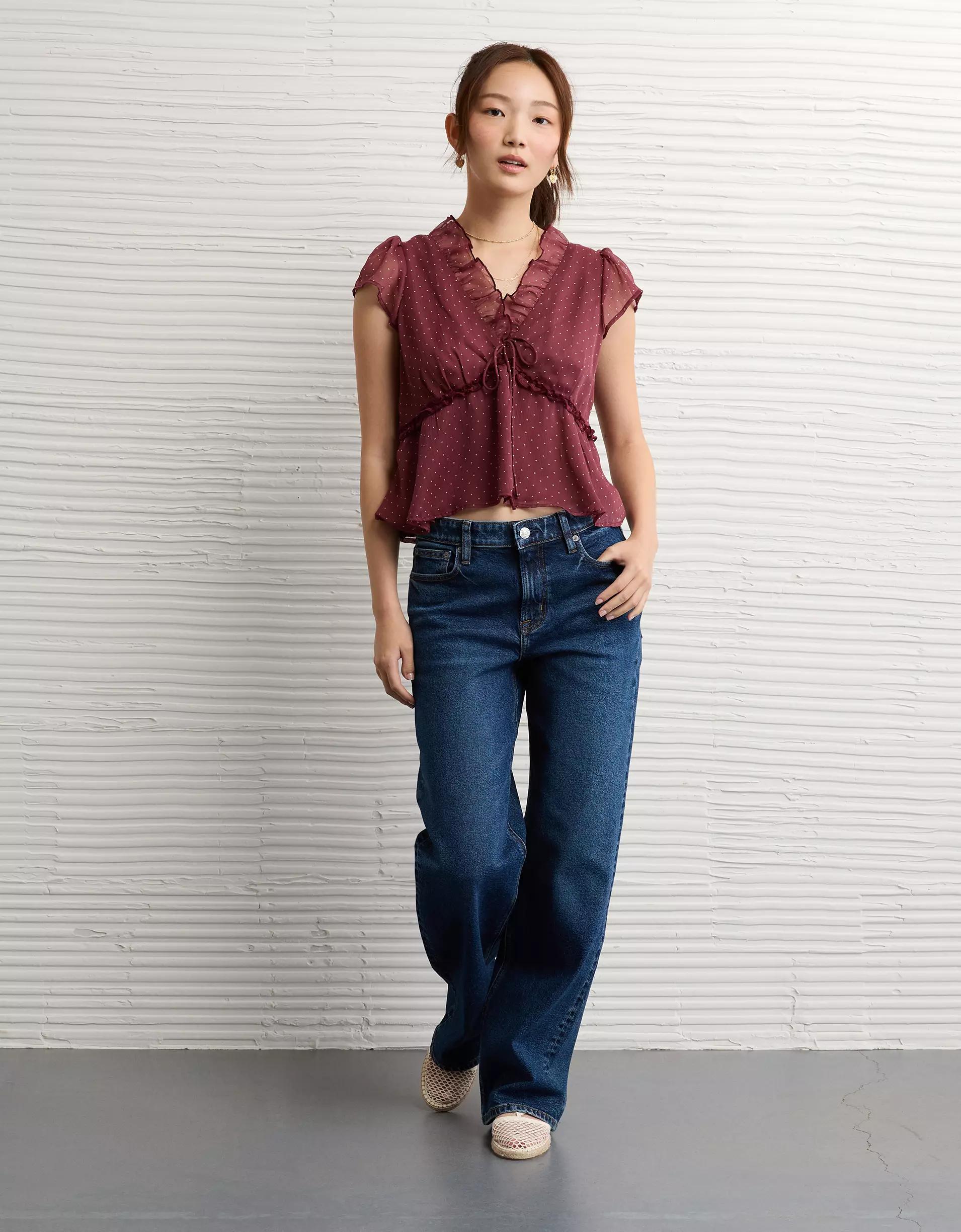 AE V-Neck Chiffon Babydoll Blouse Product Image