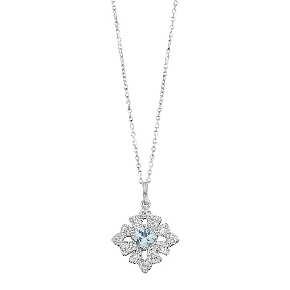Gemminded Sterling Silver Lab-Created Aquamarine & White Topaz Cross Pendant Necklace, Women's, Size: 18" Product Image