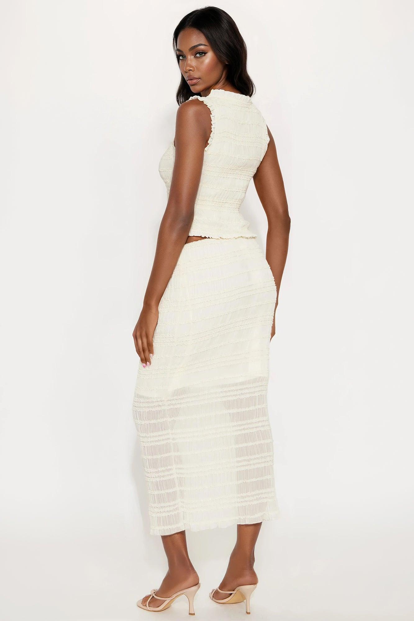 Daisy Darling Chiffon Smocked Maxi Skirt Set - Ivory Female Product Image