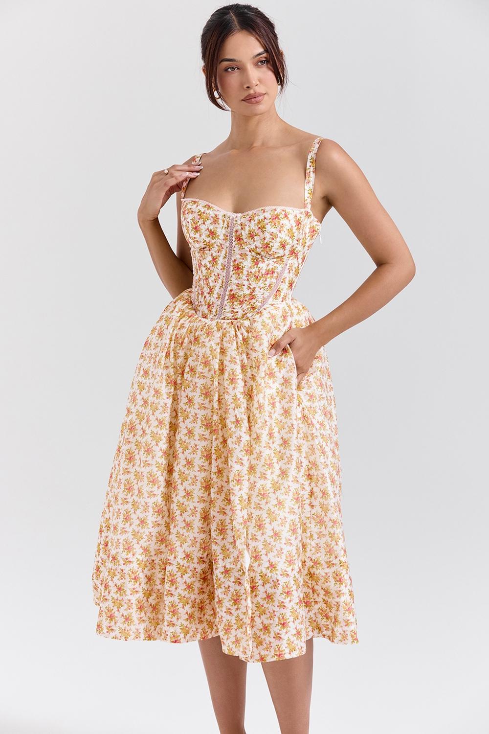 Kelly  royal rose print corset midi sundress Product Image