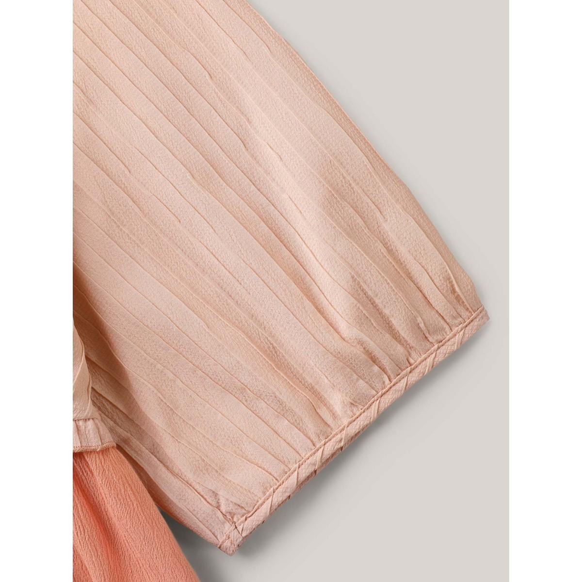 Plus Size Coral Pleated Layered Sheer Puff Sleeve Blouse Women Elbow-length sleeve V-neck Everyday-Casual Blouses BloomChic 26/4X Product Image