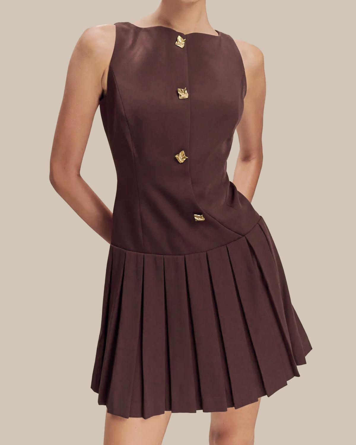 Wine Red Boat Neck Sleeveless Mini Dress Product Image