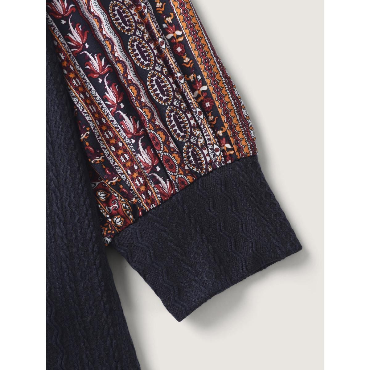 Plus Size Textured Striped Sleeve Contrast Sweatshirt Women Indigo Texture V-neck Casual Sweatshirts BloomChic 14-16/1X Product Image