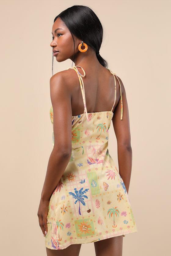 Harmonia Yellow Tropical Print Tie-Strap Mini Dress Product Image
