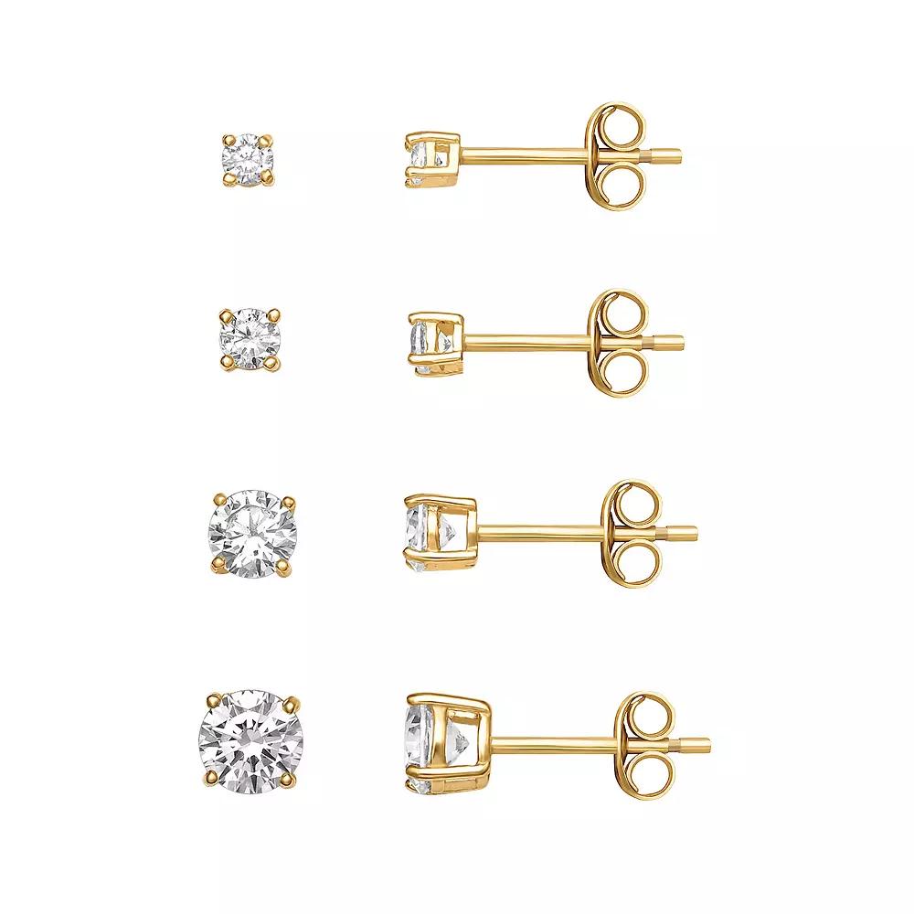 PRIMROSE Sterling Silver Cubic Zirconia Graduated Stud Earring Set of 4, Women's, Gold Tone Product Image