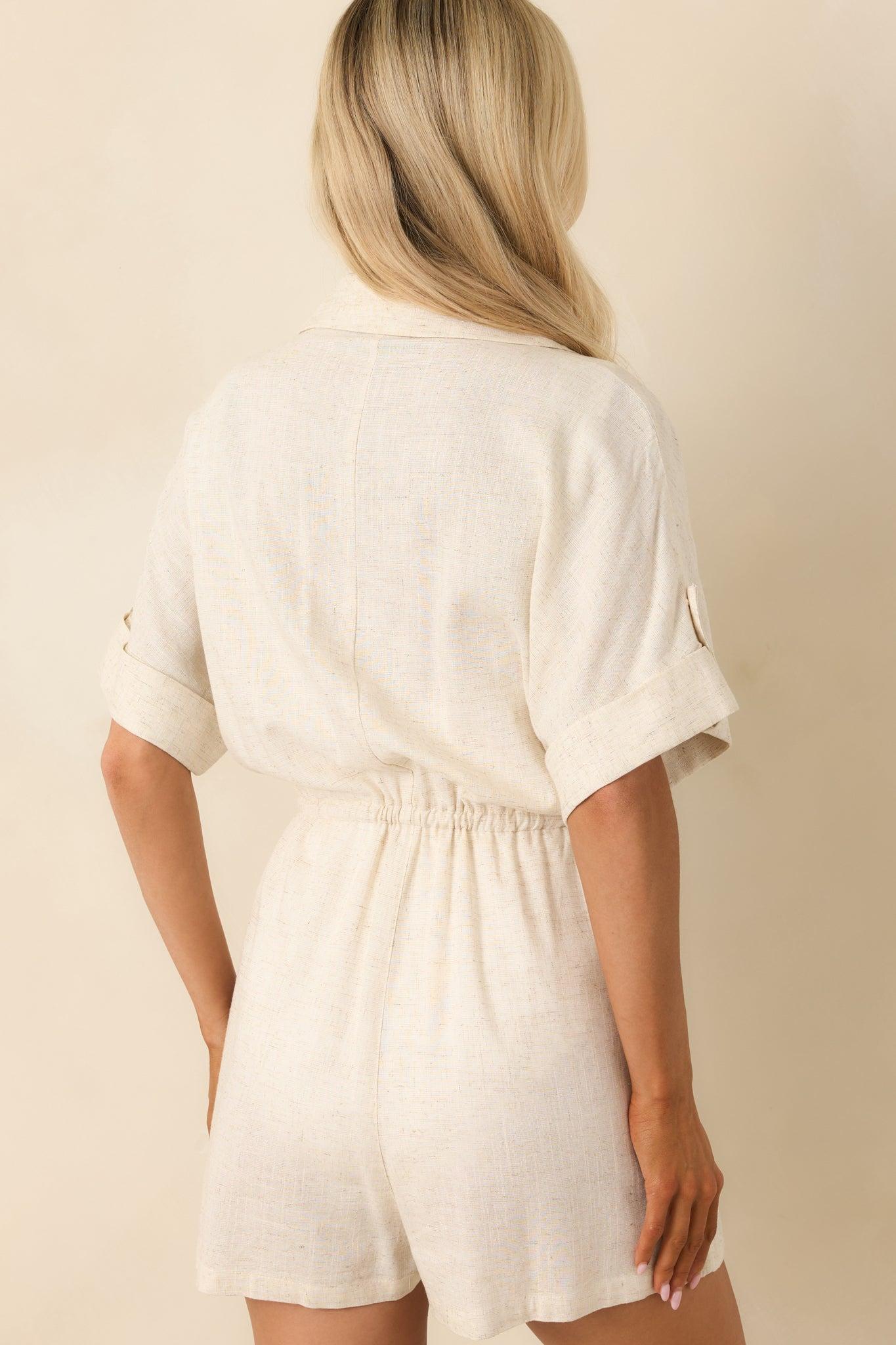 Good Things Take Time Beige Linen Blend Button Front Romper Product Image