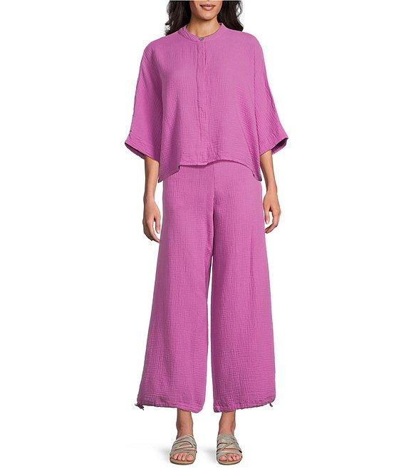 Bryn Walker Joe Cotton Gauze Banded Collar 3/4 Dolman Sleeve Button Front Shirt Product Image