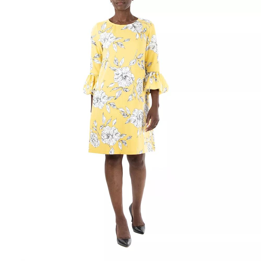 Women's Nina Leonard Crepe Balloon Sleeve Dress, Size: Large, Yellow Team Product Image