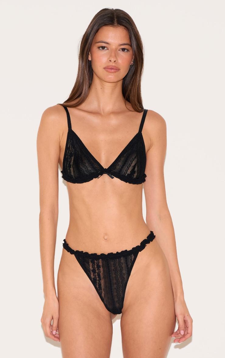 Black Textured Lace Triangle Lingerie Set Product Image