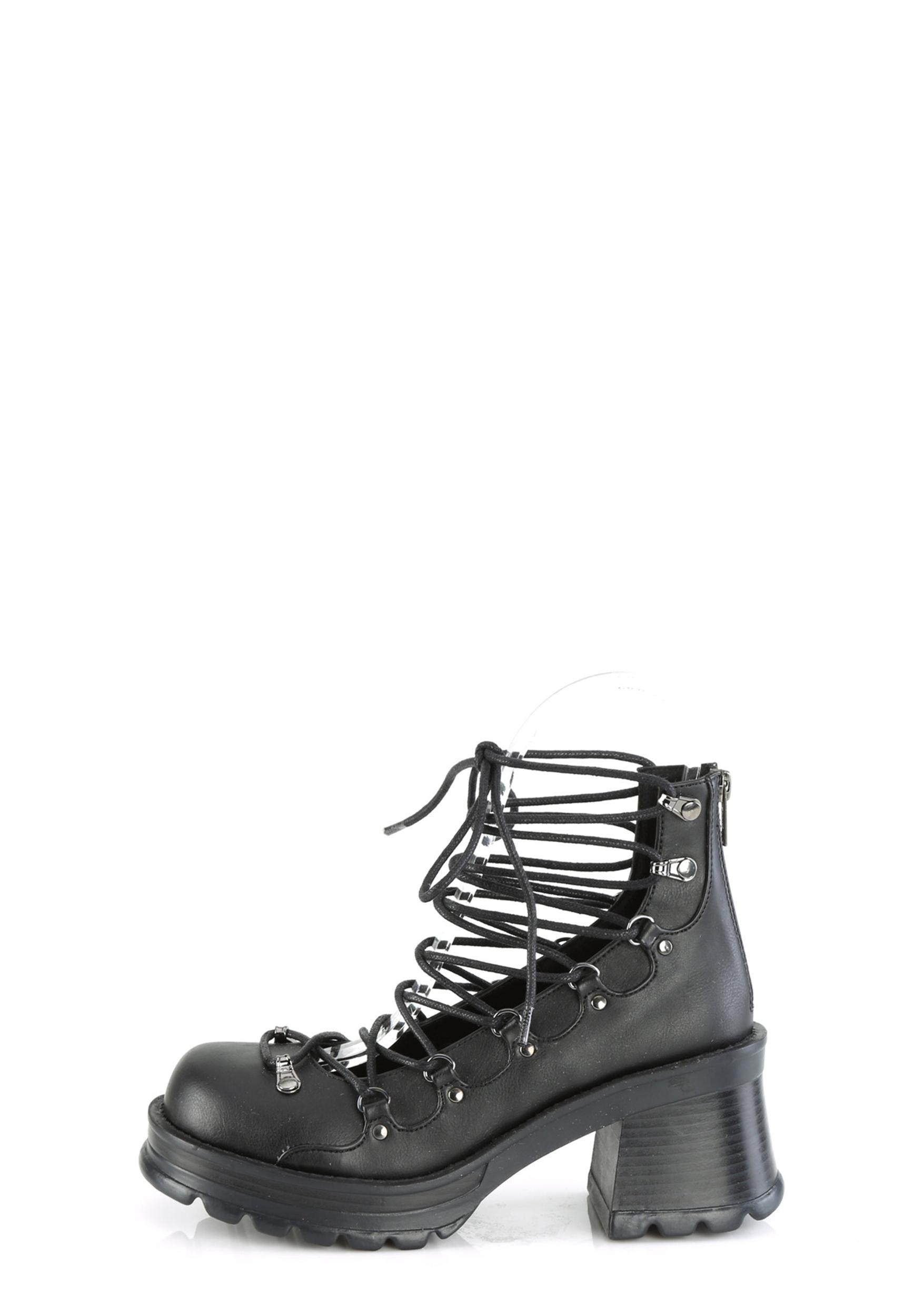 Demonia Platform Lace Up Heels - Black Product Image