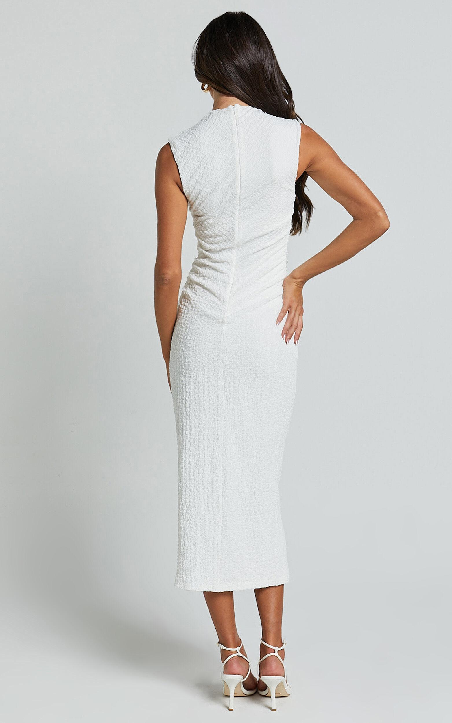 Aleks Midi Dress - High Neck Bodycon Dress in Off White Product Image