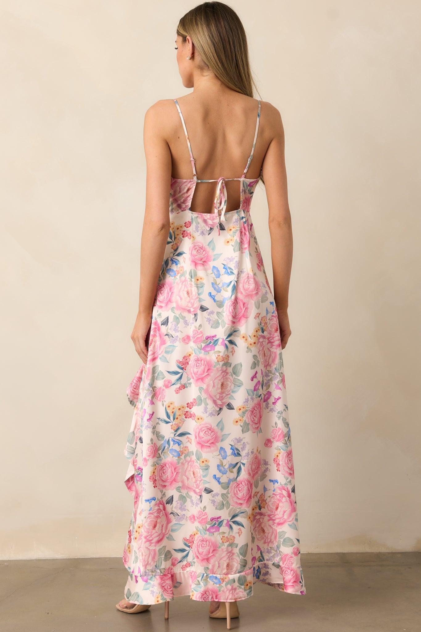 A Springtime Waltz Pink Multi Floral Ruffle Maxi Dress Product Image