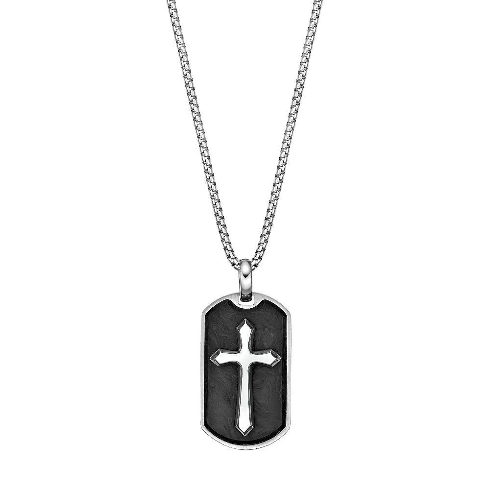 Men's LYNX Stainless Steel & Forged Carbon Biber Dog Tag Pendant Necklace, Size: 24" Product Image