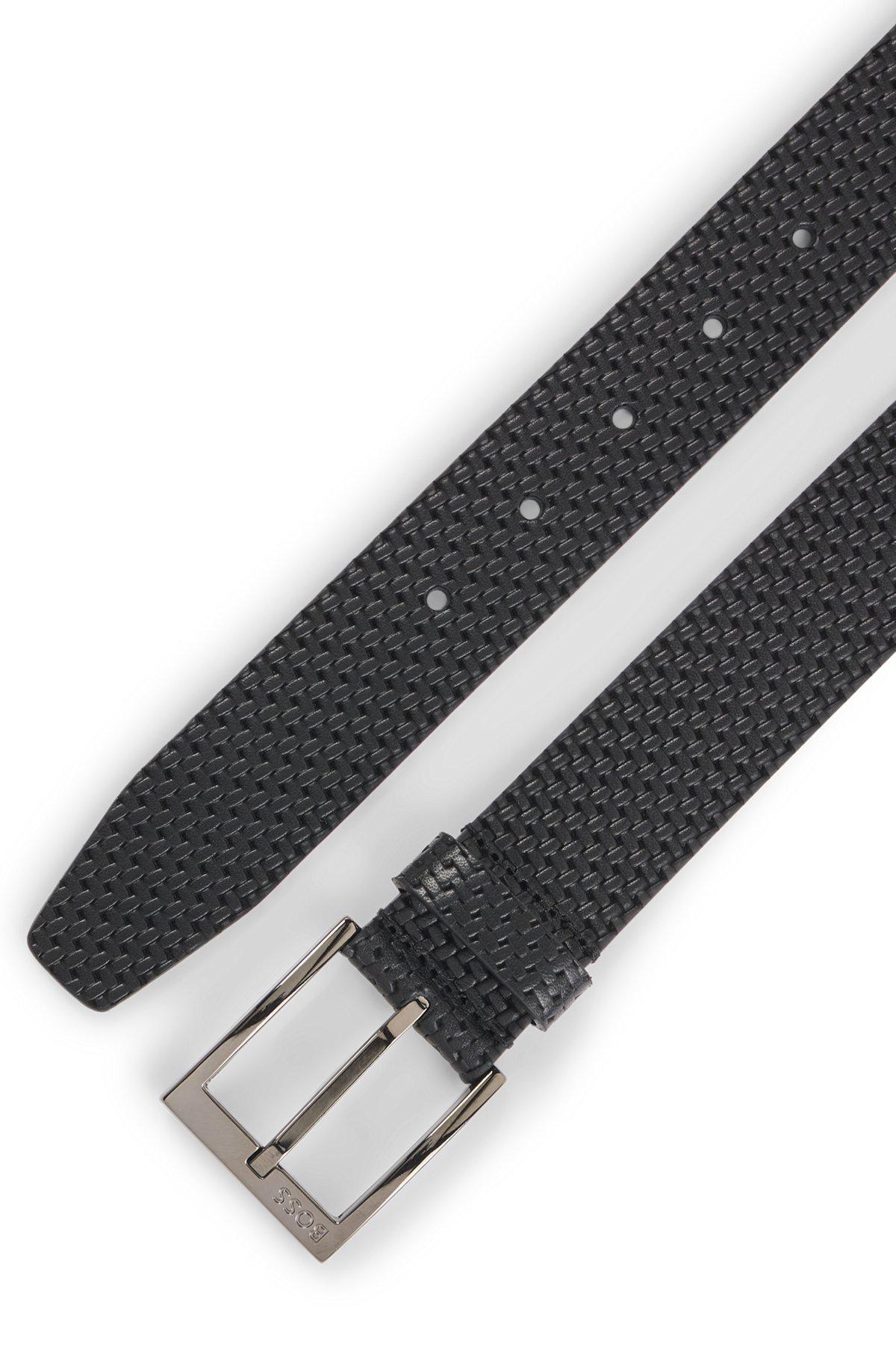 BOSS - Leather belt with woven effect - Black Product Image