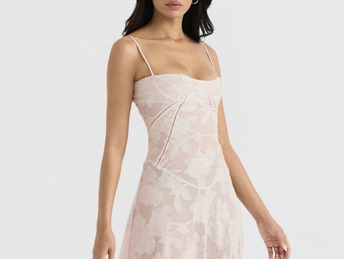 Spaghetti Strap Plain Floral Maxi A-Line Dress Product Image