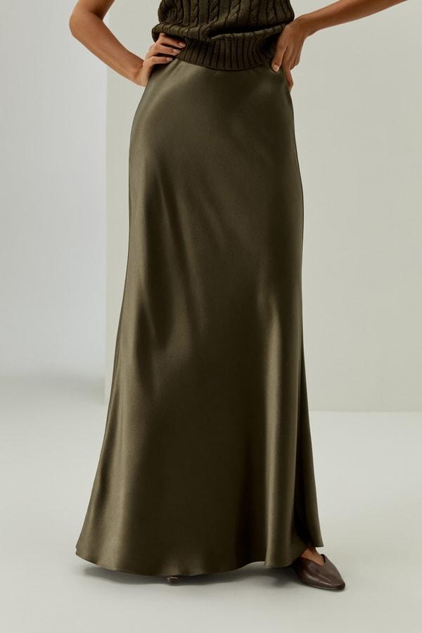 LILYSILK Womens Silk Maxi Skirt - Pine Pure Natural Silk - Luxurious Texture Straight-Cut Skirt Product Image