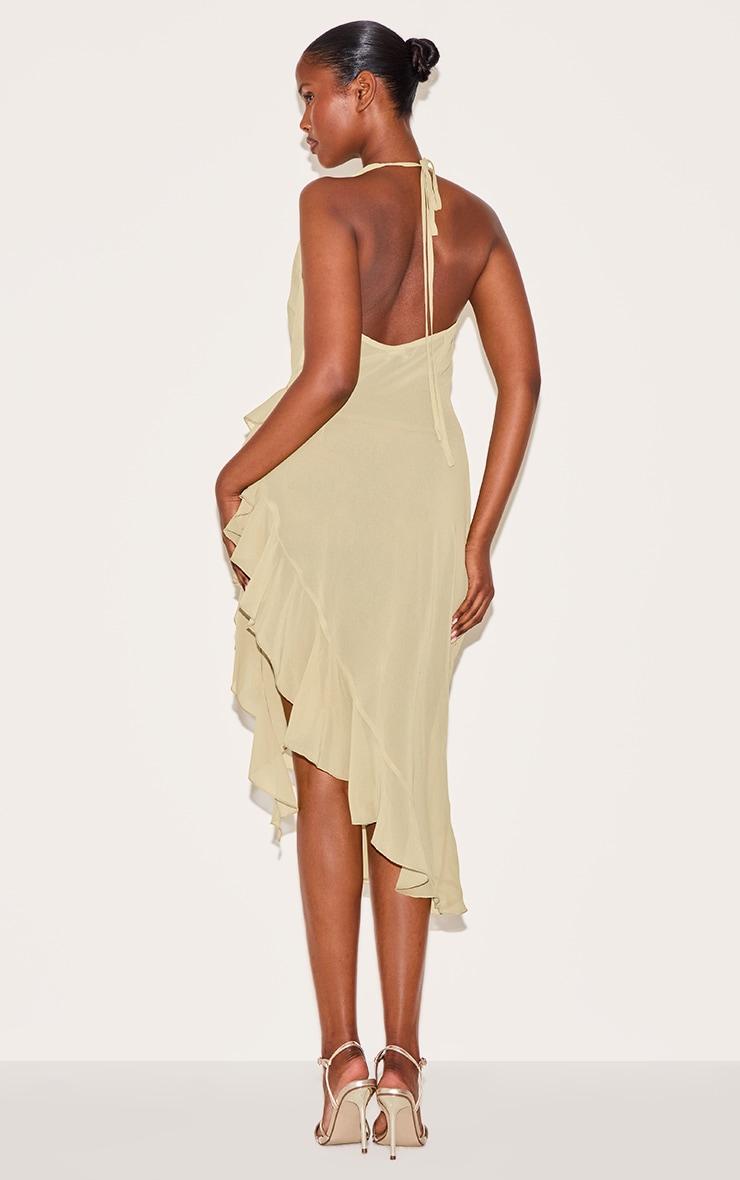 Mustard Cowl Ruffle Split Detail Midi Dress Product Image