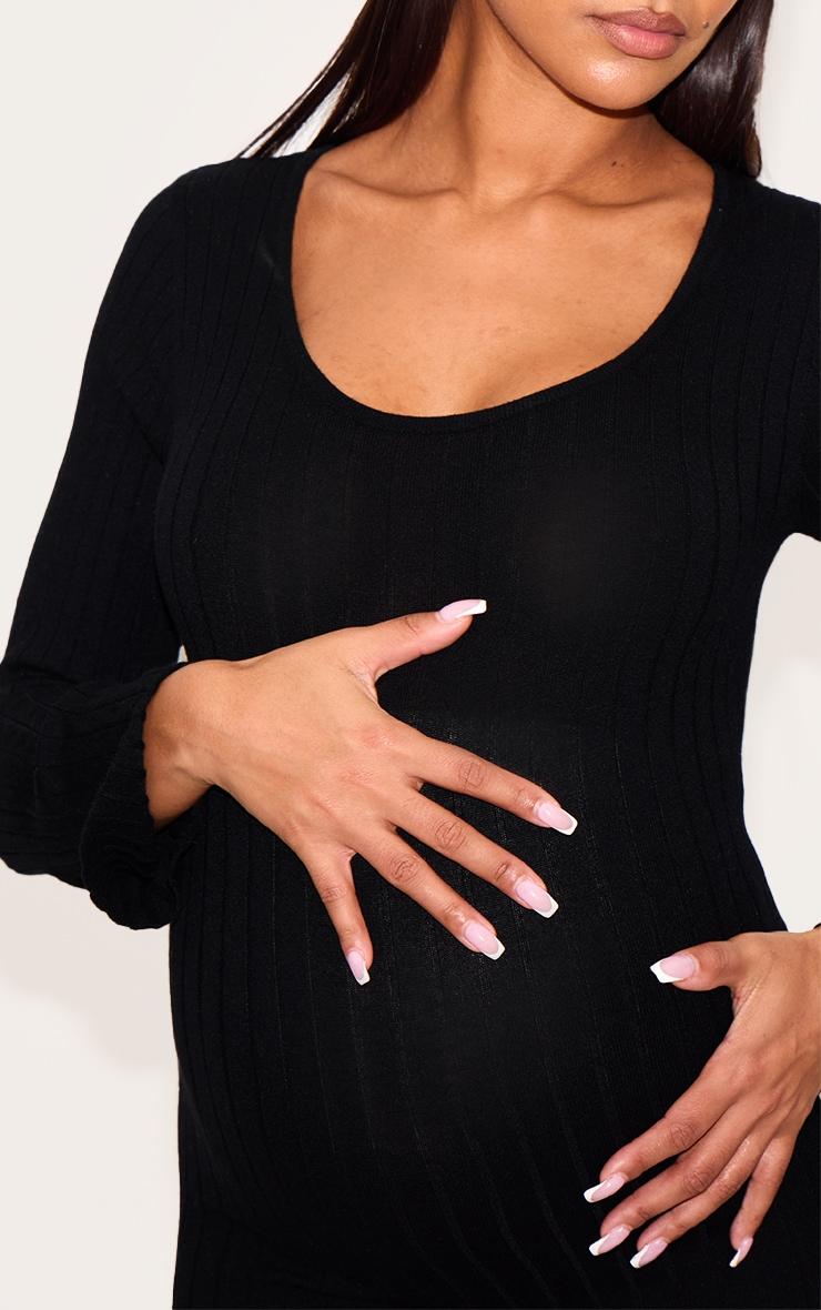 Maternity Black Knitted Scoop Neck Midaxi Dress Product Image