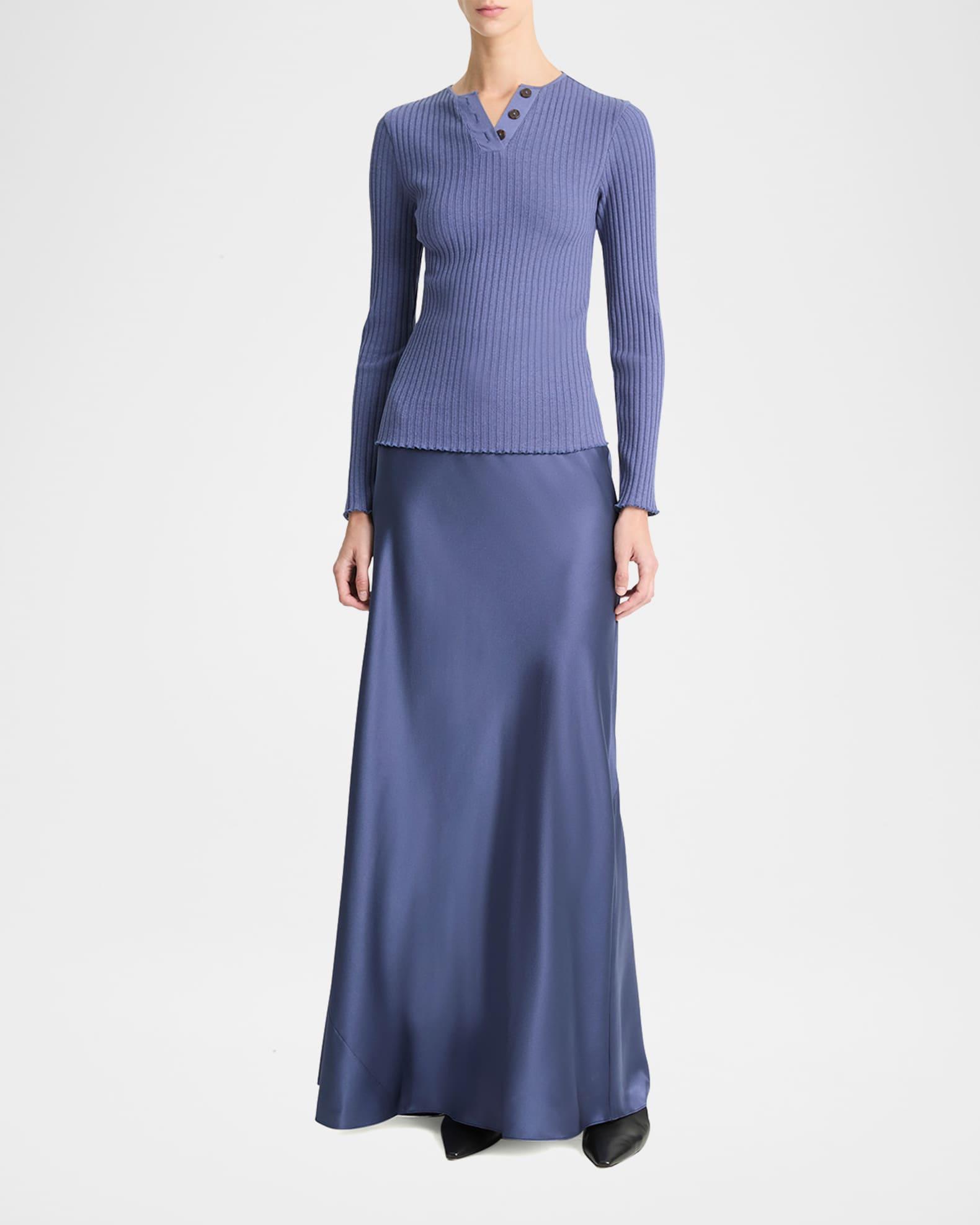 Rib-Knit Long-Sleeve Henley Top Product Image