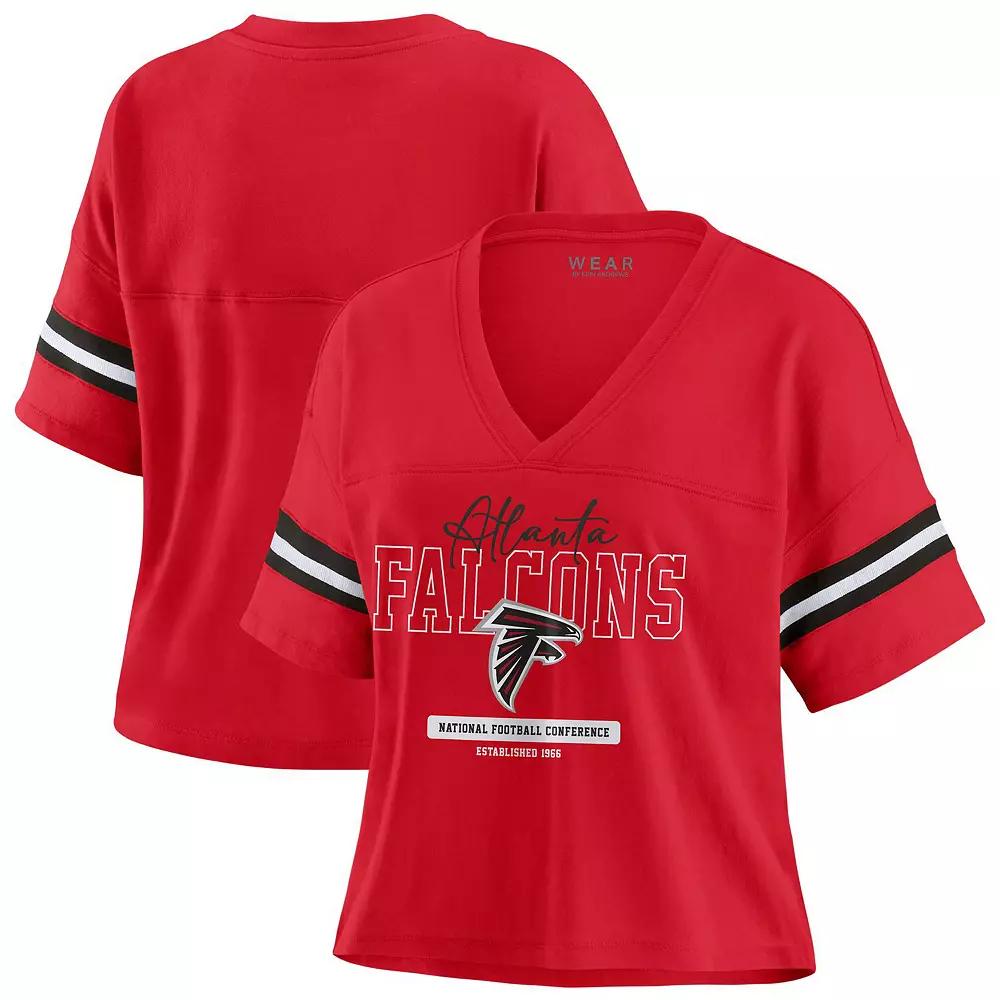 Women's WEAR by Erin Andrews Red Atlanta Falcons Color Block Boxy Modest Crop V-Neck T-Shirt, Size: Large Product Image