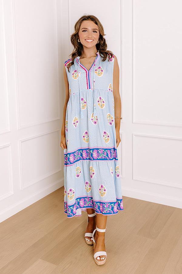 Margaritas On The Boardwalk Floral Midi Dress in Sky Blue Product Image