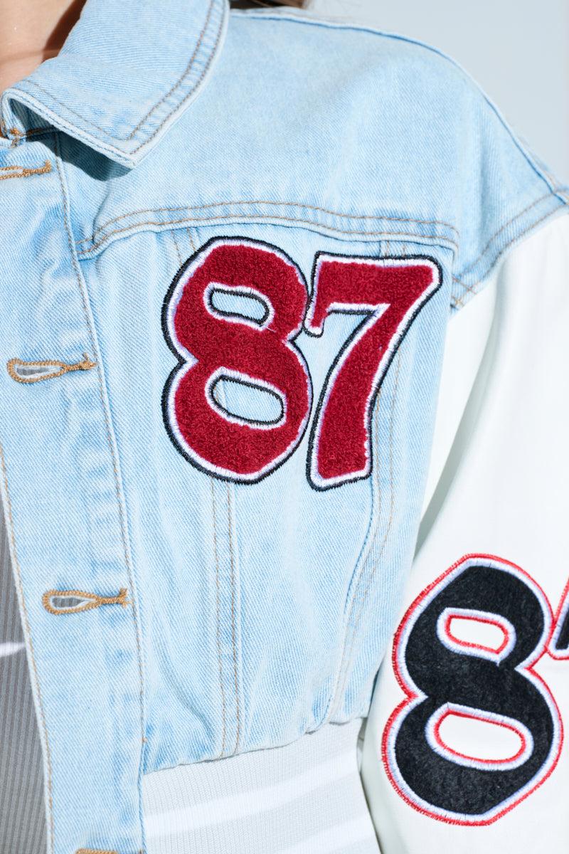 OFF CAMPUS DENIM CROP BOMBER Product Image