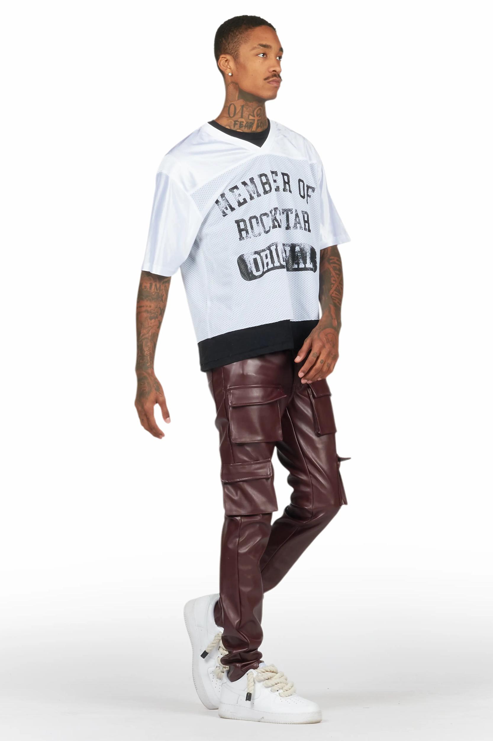 Kap Burgundy Skinny Faux Leather Fit Jean Male Product Image