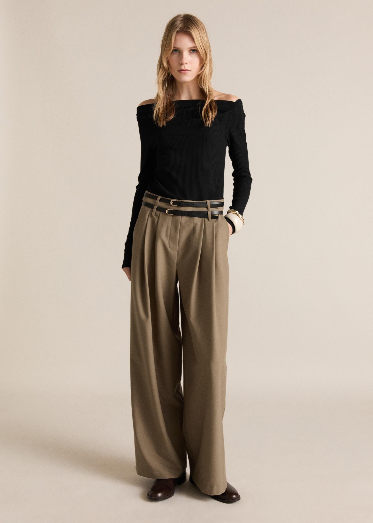 Combined-fabric jumpsuit with belt - Women | MANGO USA Product Image