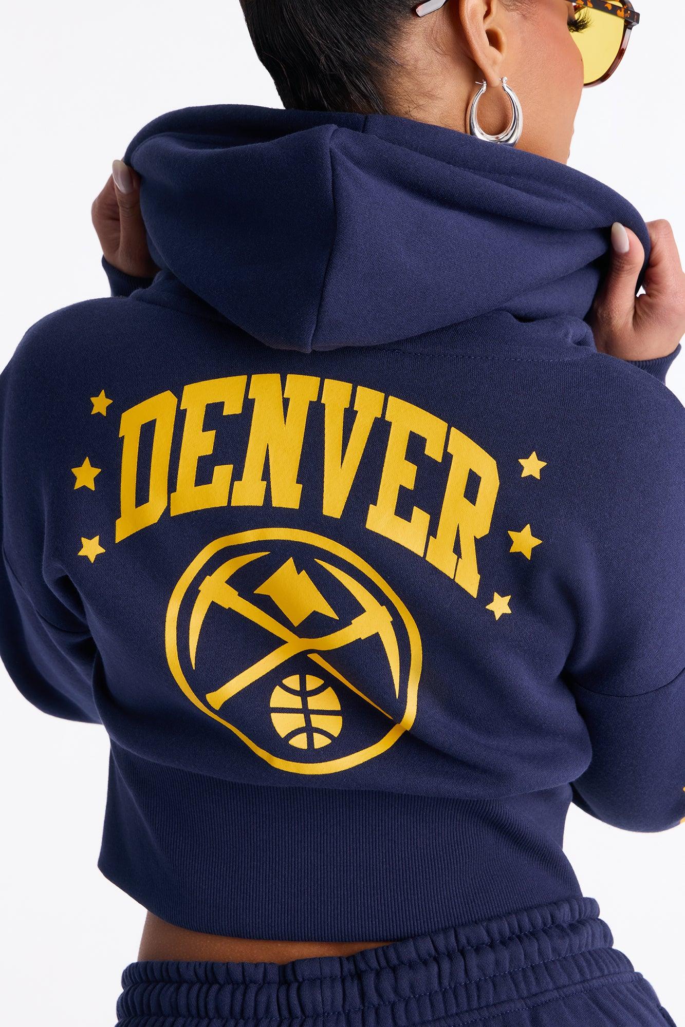 NBA Denver Nuggets Cropped Fleece Full Zip Hoodie - Navy Female Product Image